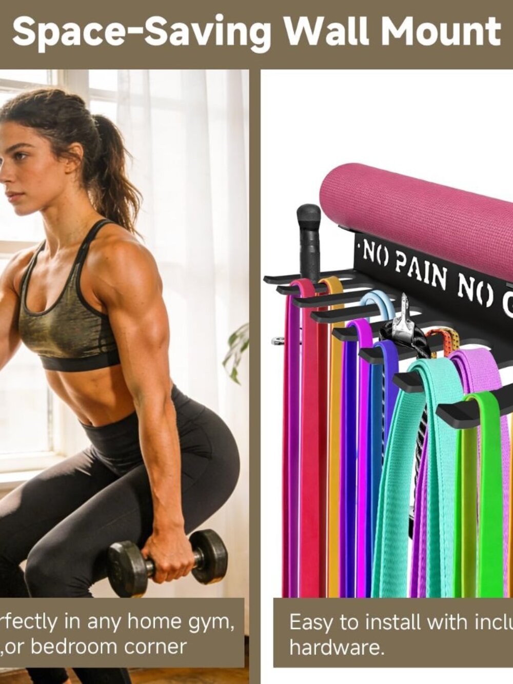 Gym Home Rack 8 Hook Heavy-Duty Wall-mounted Organizer Multi-Purpose Workout Gea - Picture 4 of 7